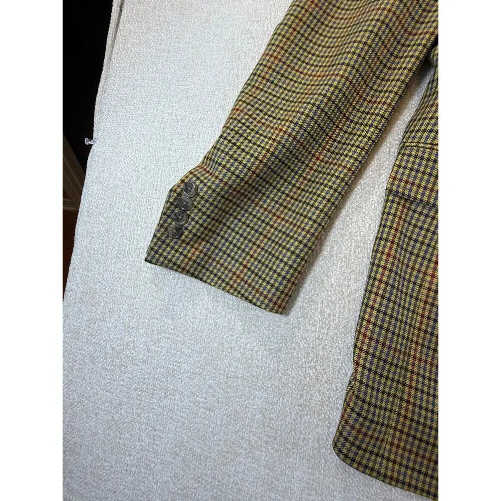 Hart Schaffner Marx Mens 46L Brown Loro Piana Cashmere Houndstooth Blazer Jacket